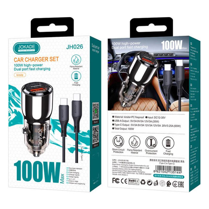 JOKADE TYPE C CAR CHARGER DUAL PORT 100W JH026