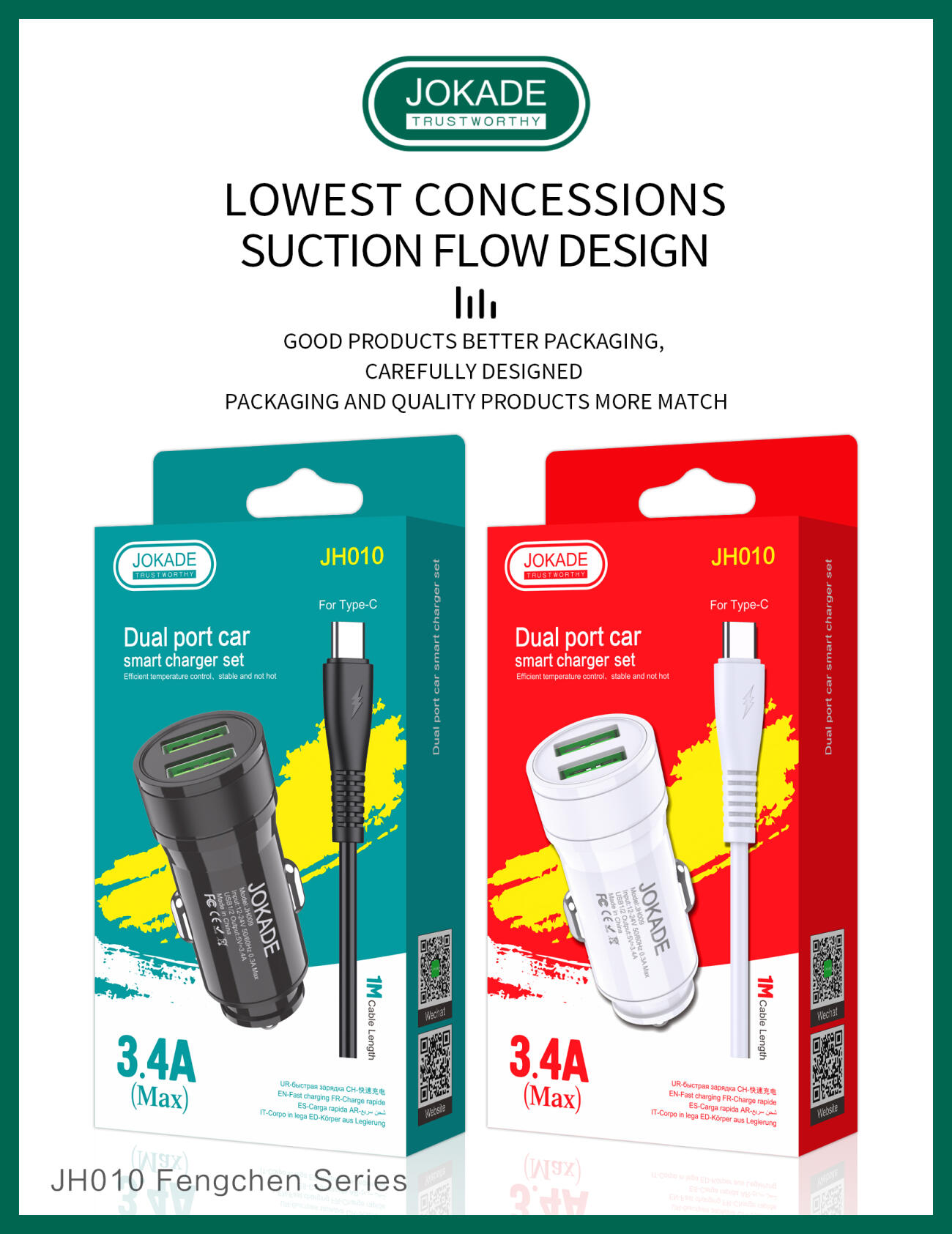 JOKADE CAR CHARGER 2USB TYPE C JH010